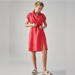 Athleta Playa Linen Wrap Dress 2 XS Coral Pink Passionfruit